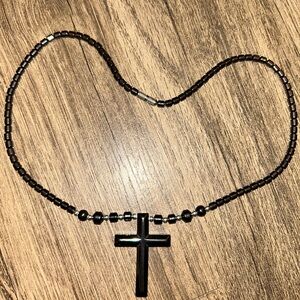 Black Beaded Cross Necklace